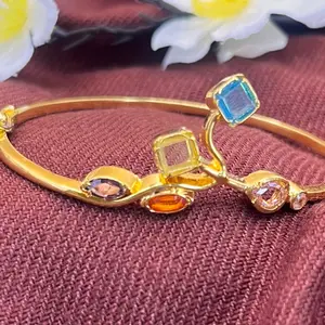 24k gold plated hook bracelet with multicolor stones. PMB34