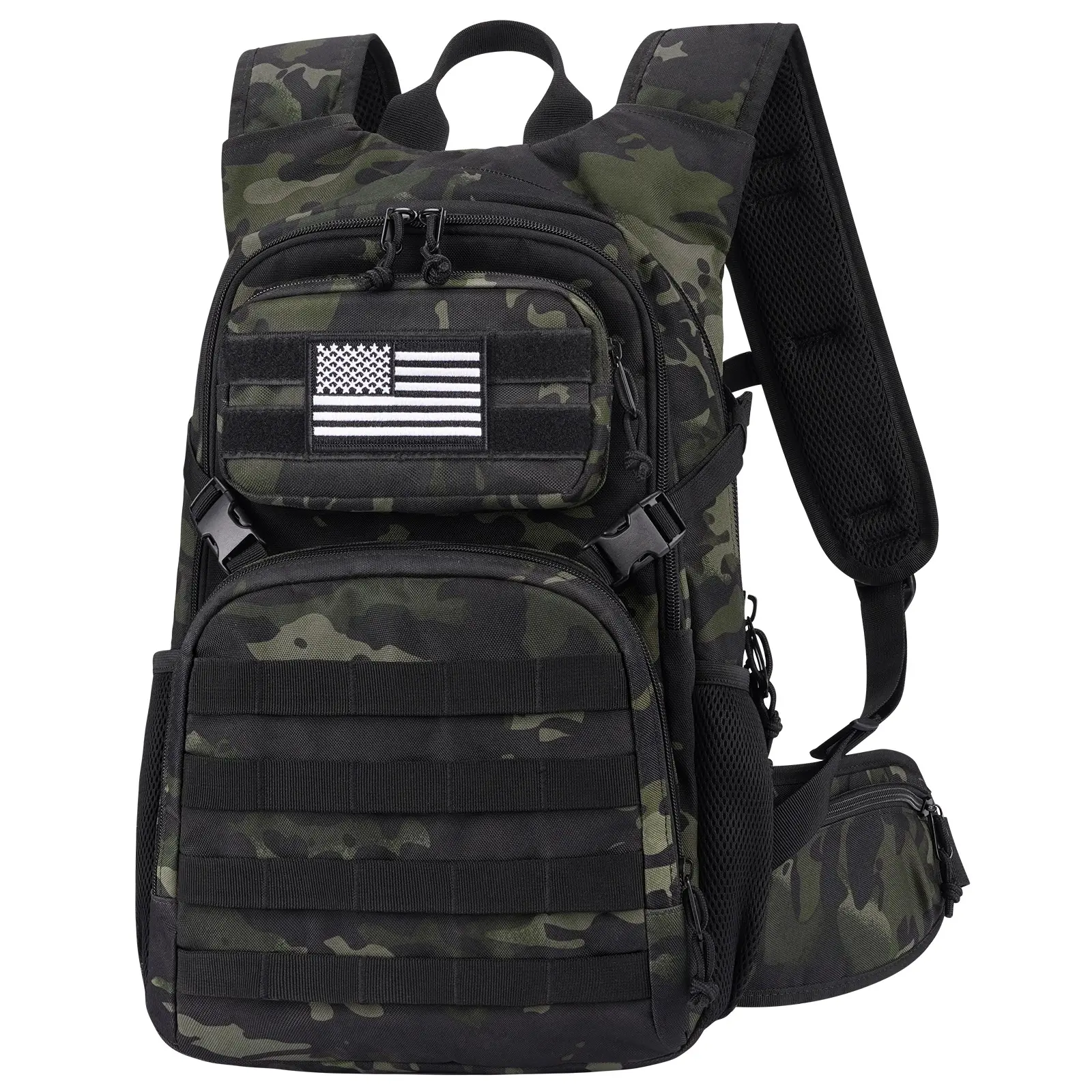【Holiday Deal】Unisex 22L High-Capacity Tactical Hydration Pack - 3L Lightweight Adjustable 900D PVC/TPU Water Bladder, Cool Padded Straps, MOLLE Bike Bag, Keychain, 18.5x10.5x7 Inches, for Hiking, Hunting, Attach Additional Tactical Bags/Equipment