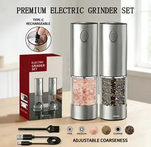 Rechargeable Electric Salt and Pepper Grinder Set (2 Pack) - with LED Light, Charging Base, Adjustable Coarseness, One-Hand Operation, Modern Kitchen Gadget, Essential Seasoning Tool for Home Cooking, BBQ & Outdoor Camping