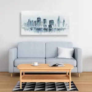 360 stand 24x48 in. Artistic Blue Urban Scene Wall Photo Print, Building Cities Artwork for Home Room Decoration, Artistic Wall Arts, Urban Wall Arts