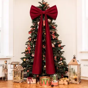 STANDARD GOODS 20 x 71 Inches Christmas Extra Large Velvet Bows Christmas Tree Topper Decor Giant Xmas Tree Toppers Bows for Home Wreath Wall Backdrop Birthday Wedding Party Decorations(Deep Red)