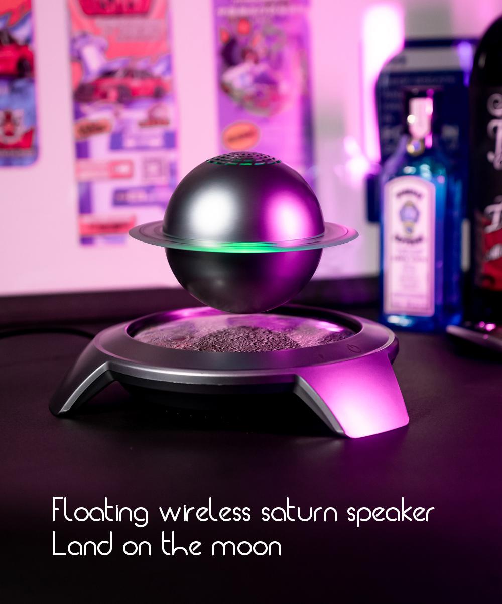 Bluetooth Speaker Magnetic Levitating Saturn Speaker, Floating Bluetooth 5.3 Speaker with LED Night Light, 360° Stereo Sound Wireless Speaker, Unique Tech Gift for Home Office Decor, Futuristic Space Themed Desk Ornament