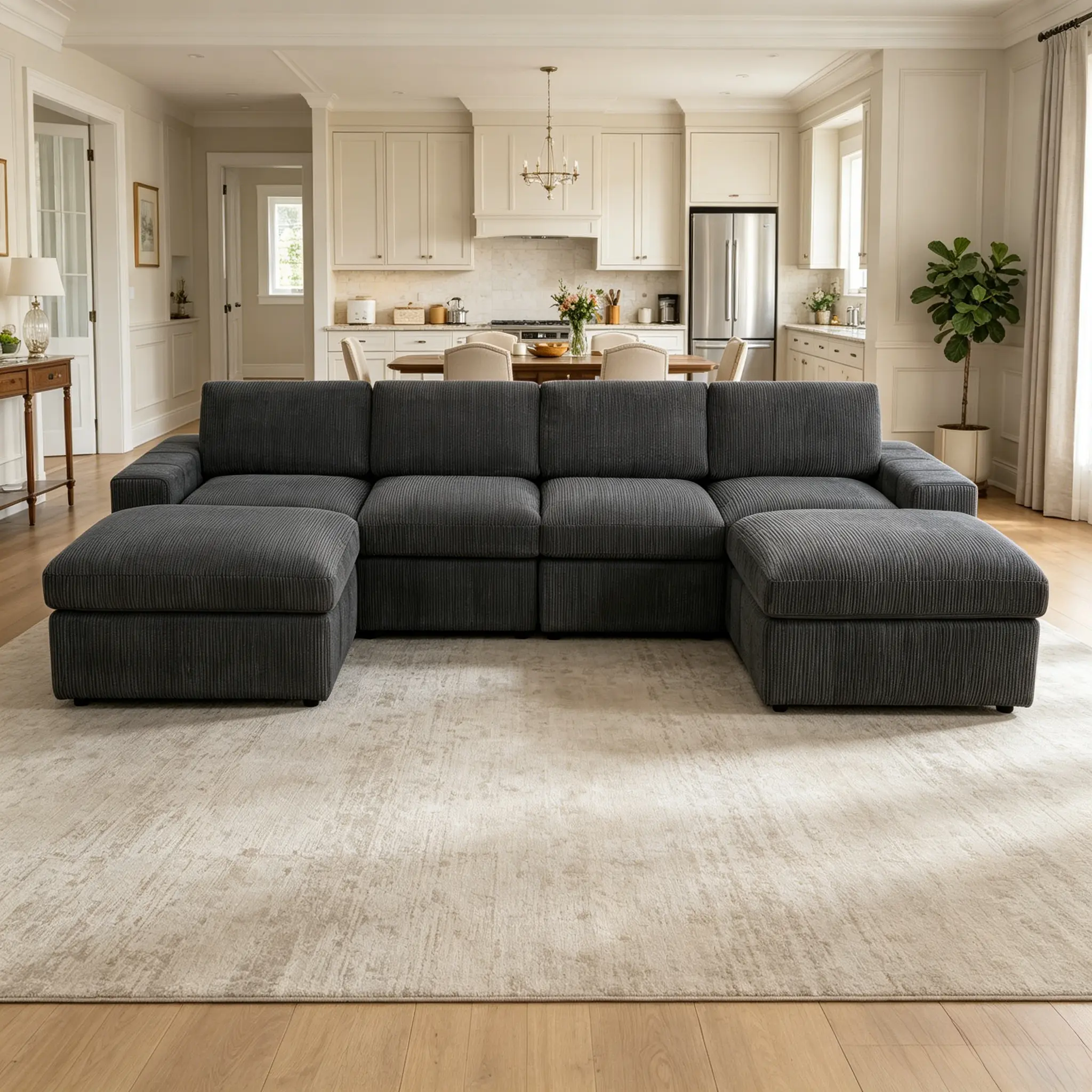 6-Piece Classic Retro Thick Corduroy Comfy Couch Indoor Sofa Set - Durable Wear-Resistant Fabric, Fixed Arms, Soft Cushion Back, Plush Seating for Family Time & Guest Entertaining, Assembly Required