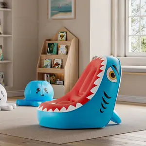 Cartoon Shark Inflatable Sofa, Indoor Outdoor Leisure Chair Prop, Self-Inflate, No Pump Included, Suitable for Kids, Max Load 220 Lbs