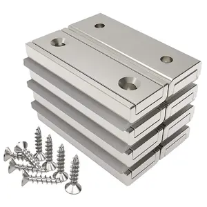 Neodymium Rectangular Magnets 45 lbs Force 1.57" x 0.53" x 0.20" with Countersunk Hole and Steel Capsule, Strong Household and Industrial Rare Earth Magnet with Screws Pack of 8