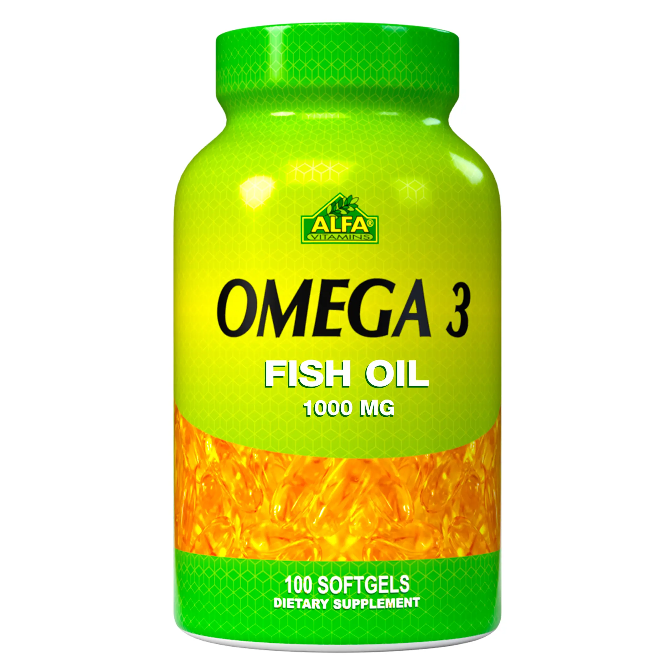 Alfa Vitamins - Omega 3 1000 Mg 100 Softgels. Fish Oil. Epa. Dha. Essential Fatty Acids Healthcare Edible