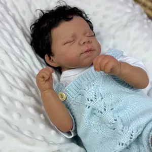 GUESSBELLY 45 CM Asleep Reborn Black Brown Skin Baby Doll Toy For Girl Lifelike Vinyl Limbs Cloth Body Smile Babies Doll Birthday Gift Collectable Humanoid Dolls
