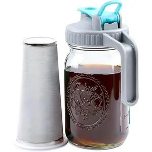 32 Oz 1 Quart Wide Mouth Airtight Leakproof Mason Jar Cold Brew Pitcher With Stainless Steel Fine Mesh Filter For Coffee Iced Tea Sun Tea Lemonade
