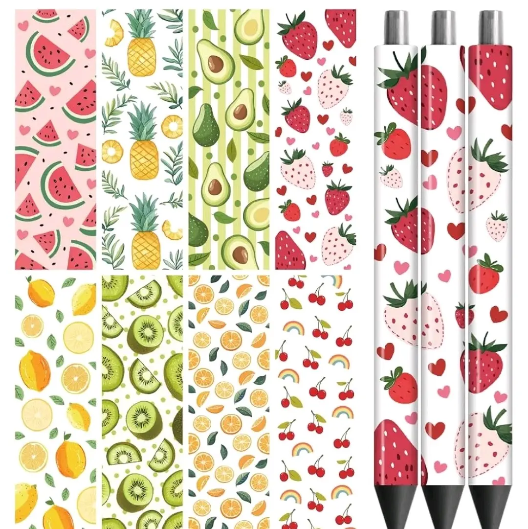 Handmade Fruit Themed Bamboo Ink Pens - Assorted Fruit Designs in Various Colors and Patterns