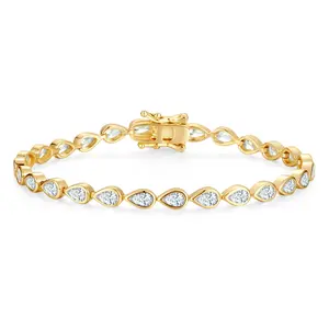 FANCIME Tearline Dainty Tennis Bracelet for Women, Pear-Shaped Cubic Zirconia & Sterling Silver Jewelry, Yellow Gold Tone, 7 Inch