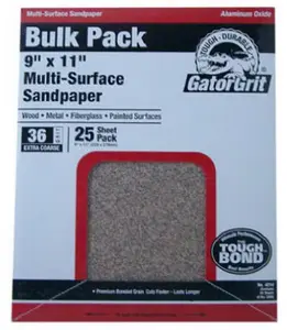 212 MAIN Aluminum Oxide Gator Grit Sandpaper, 9x11 in Extra Coarse 36 Grit, General Purpose Bulk Sheets, 25-Count Pack