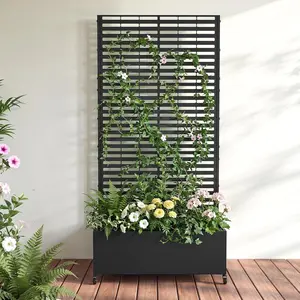 Metal Raised Garden Bed with Trellis and Wheels, 73" x 35" x 16" Planter Box with Trellis with Drainage Holes, Privacy Planters for Patio with Privacy Screen for Climbing Plants Flowers Vegetables