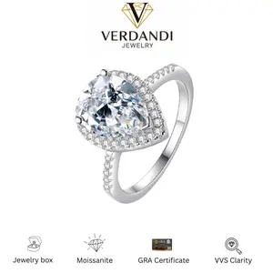 3CT Pear Cut Synthetic Moissanite Rings with 925 Sterling Silver For Gift Anniversary Ring