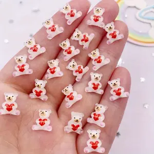 30Pcs Resin Colorful Mini Cartoon Love Bear Figurines Flat back Rhinestone Scrapbook Applique DIY Ear Art Decor Crafts Accessories