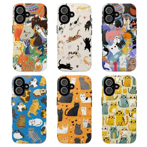 Cute Cat Phone Case – Colorful Cartoon Kitty Design for Cat Lovers, Aesthetic Tough Phone Case, Gift for her