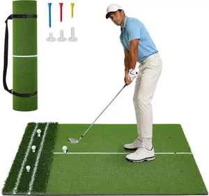5x4ft Dual-Turf Golf Mat, 45mm/22mm Thick Golf Practice Mat with Alignment & Angle of Approach Aid, Indoor Outdoor Training Simulator Mat Driving & Chipping Golf, for Backyard Garage Home