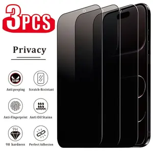 3pcs Privacy Screen Protector,Compatible iPhone 17 Air/17 Pro Max/17 Pro/17/16/15/14/13/12/11/Pro Max/Pro/Plus/Mini/16e/X/XS/XR/XS MAX/7/8/SE,Full Coverage,Anti-Peeping,Anti-Fingerprint,Anti-Scratch,Compatible dynamic islands
