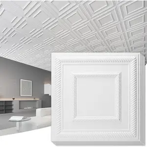 12-Pack 24"x24" PVC Lightweight Drop Ceiling Tile, 2x2 ft Water-Resistant Ceiling Panels to  Breakage, White