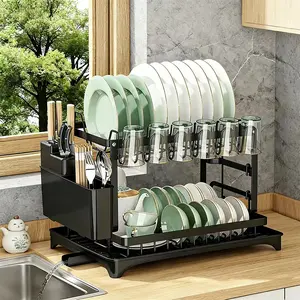 Dish Drying Rack, Stainless Steel, 2 Tier, Drain Board, Space Saving, Kitchen Counter, Apartment Essentials, Holiday Gift, Kitchen Organizer