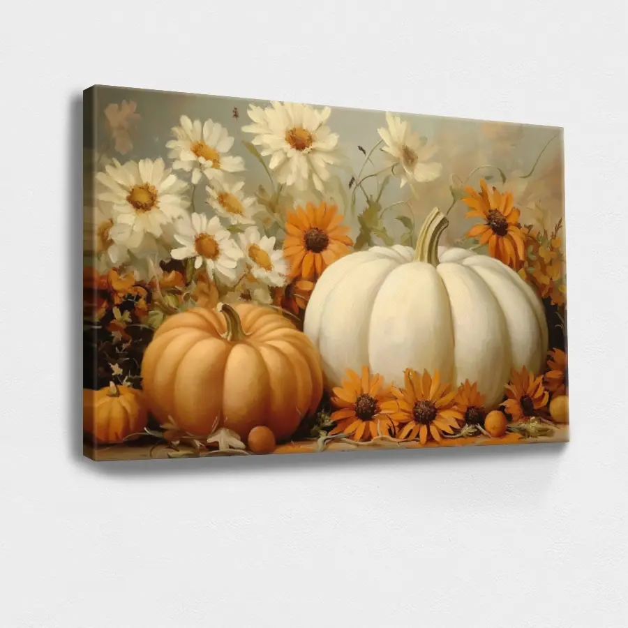 2025 Fall Artistic Wood Framed Canvas Artwork Print, Autumn Landscape Home Supplies Decor - Brown Thanksgiving Harvest, Pumpkin, Flower Field, Botanical, Still Life, Impressionism, Realistic Styles, Stretched Wrap, Fade Resistant, Artist Gift (1pc), Decor