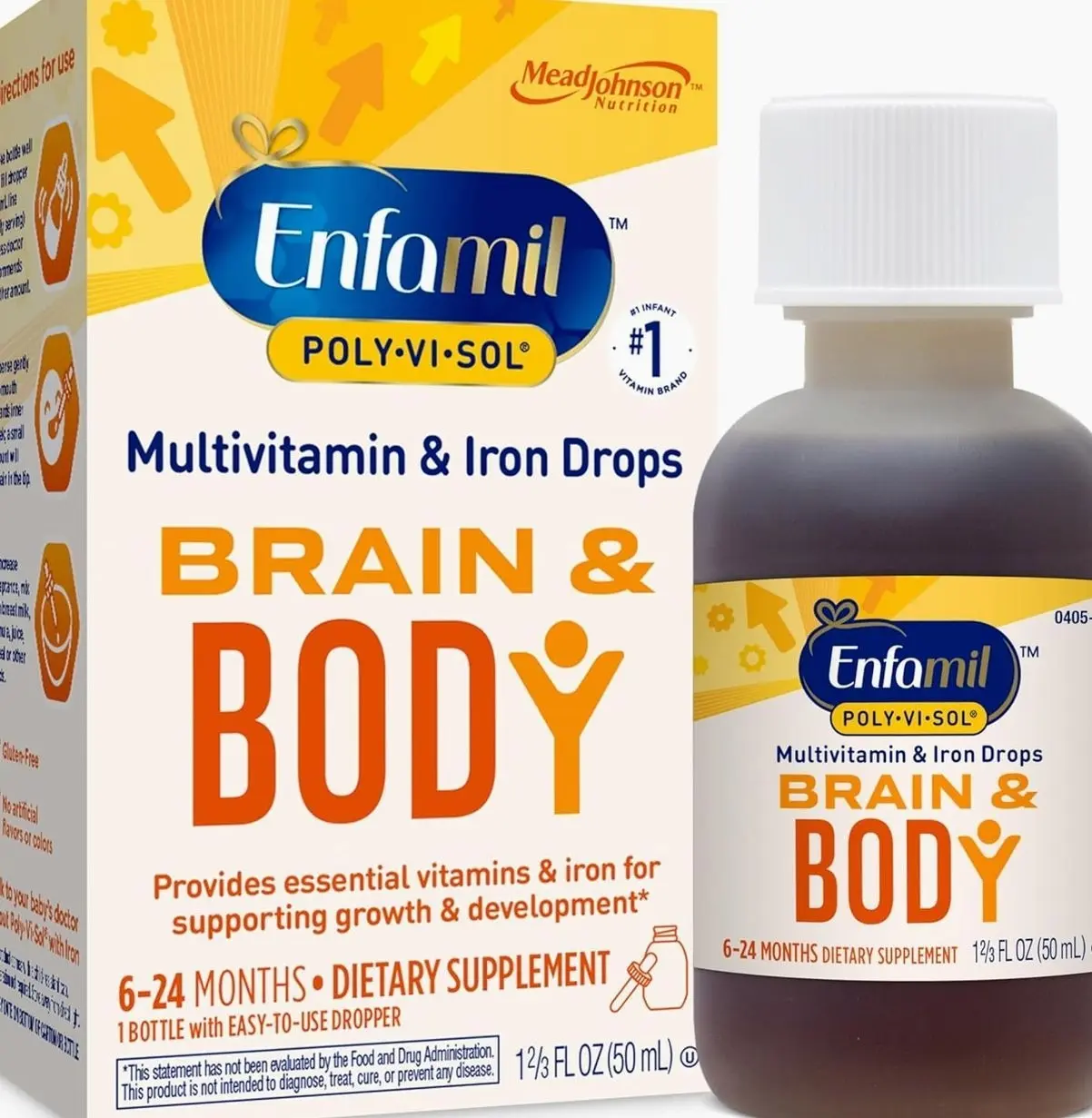 Enfamil Baby Vitamins Enfamil Poly-Vi-Sol 8 Multi-Vitamins & Iron Supplement Drops for Infants & Toddlers, Supports Growth & Development, 50 mL Dropper Bottle