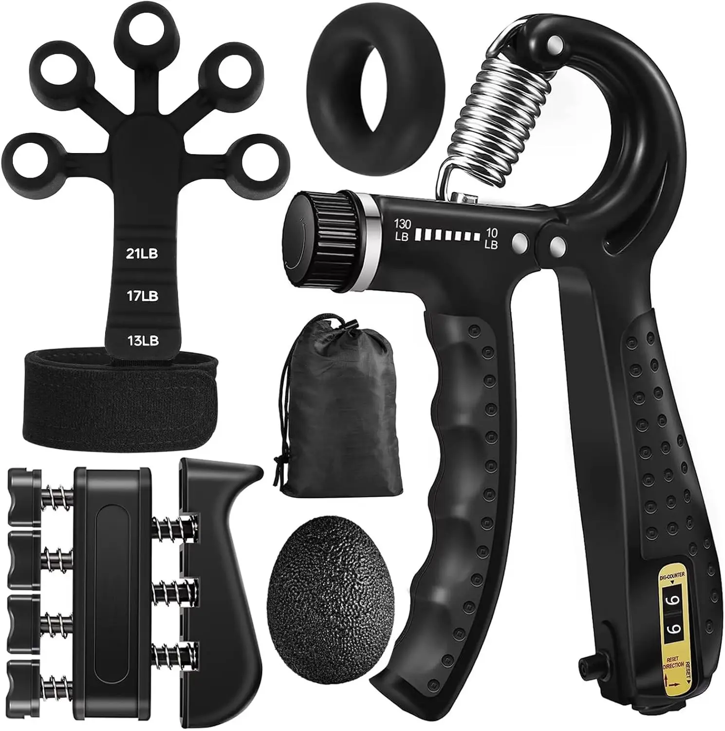 5PCS Grip Strength Trainer Kit - Hand Gripper, Forearm Exerciser, Finger Strengthener, Wrist Strengthener, Stress Relief Ball, Grip Ring for Home Fitness