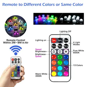 VKK 6/12-Pack Remote-Control RGB Lights – 13-Color Waterproof IP68 DIY Decor Lamps for Pool, Outdoor Parties, Holidays, Cars, Halloween & Christmas Decor