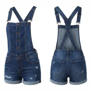 2026 Women’s Denim Cargo Romper (Girls’ Style), Knit, Dark Blue/Light Blue, Summer Outdoor Travel School Classic Adjustable Strap Design with Pockets