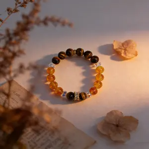 Handcrafted Tiger Eye & Citrine Energy Bracelet Abundance Alignment Jewelry Confidence Protection Citrinel Piece Intentional Living Manifestation Accessory Conscious Luxury Gift 7-7.5inch Natural Citrine Beads Unisex Design