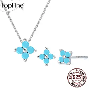 Four-Leaf Clover Earrings + Four-Leaf Clover Pendant Necklace Elegant Simple Style Women'S Jewelry Set 925 Sterling Silver Inlaid with Blue Synthetic Turquoise Hypoallergenic Clavicle Necklace Daily Party Valentine'S Day Gift for Lovers Christmas