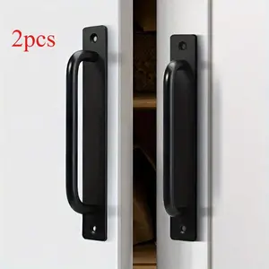 2PCS Heavy Duty Alloy Sliding Barn Door Handle Pull Flush Hardware Drawer Pulls- Black