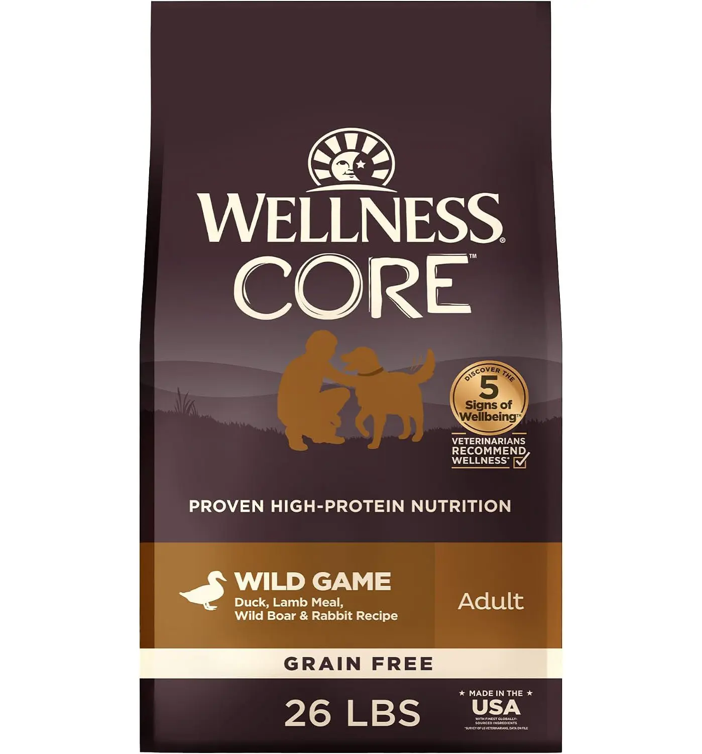 Wellness CORE Grain-Free High-Protein Natural Dry Dog Food, Wild Game Duck, Lamb, Wild Boar & Rabbit Recipe (26-lb Bag)
