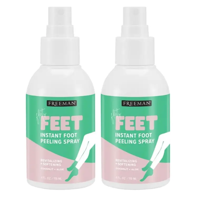 Freeman Flirty Feet Coconut and Aloe Instant Peeling Foot Spray, Softening Foot Peel Mask Exfoliates & Removes Dead Skin, Moisturizes Dry Feet, Clean Ingredients, 4 fl.oz./ 118 ml Bottle (Pack of 2)