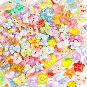 P-HDJ019    100Pcs Mixed Colors Slime Charms Assorted Cute Jelly Embellishments Bulk, Random Kawaii Accessories, Flatback Ornament Resin Charms for Phone Junk Cases,Hairpins Scrapbooking Crafting & DIY Decoration