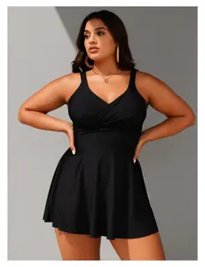 Plus Size Swim Dress for Women - One Piece Swimsuit Tummy Control Bathing Suit Twist Front Curvy Swimwear Modest Swimsuit for Beach Vacation