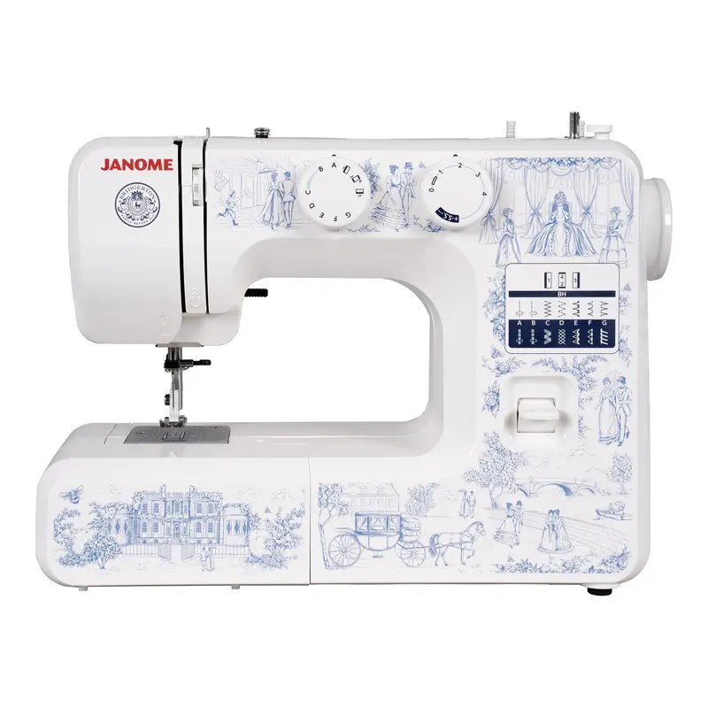 White and blue toile sewing machine
