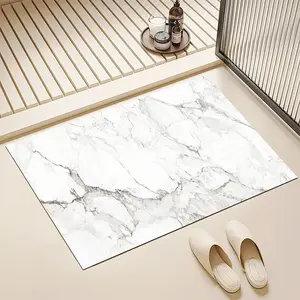 [Floor Mats] Absorbent & Non-Slip Diatomaceous Earth Shower Mat, Quick-Dry Bathtub Mat With White Marble & Gray Vein Design For Bathrooms Kitchens & Entrances, Perfect Holiday Housewarming Gift