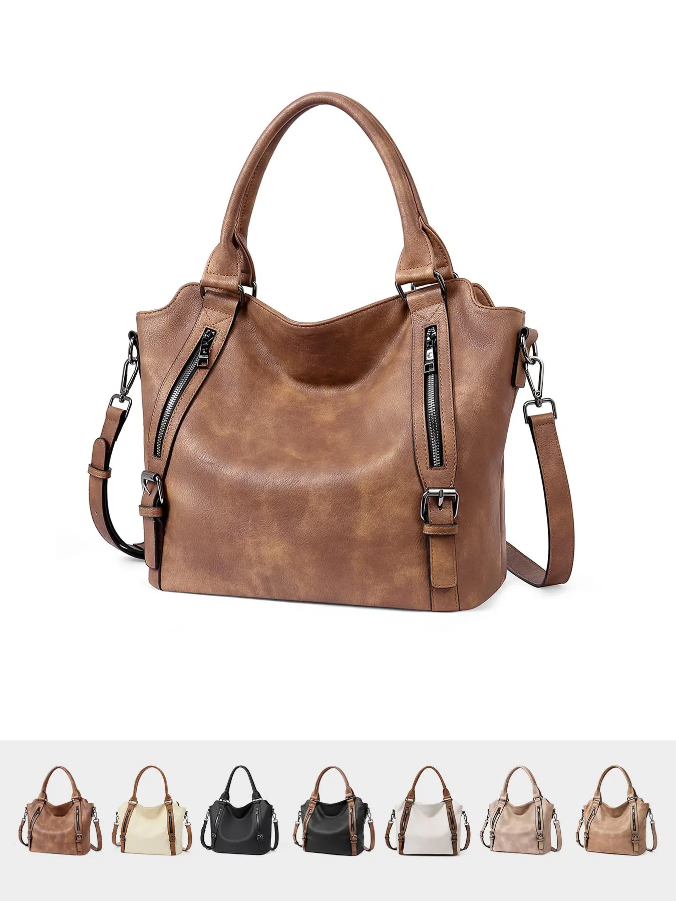Retro tote bag, Casual commuter bag, casual simple large capacity shoulder bag, multi zipper design, suitable for daily shopping, commuting to work, pu tote satchel, Casual bags
