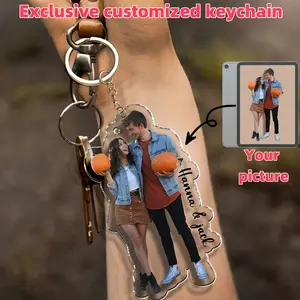 A Custom Couple Photo And Text Keychain, Personalized Acrylic Photo Keychain, Non-Precious Metal Plated, Universal, Unique, Custom, Ideal Anniversary Gift