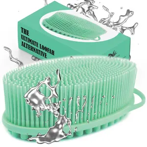 Avilana Exfoliating Silicone Body Scrubber Shower Brush- Hygienic Shower Loofah Sponge Alternative for Deep Clean & Soft Skin - Silicone Body Brush and Silver Infused Silicone Body Brush Green-silver Infused