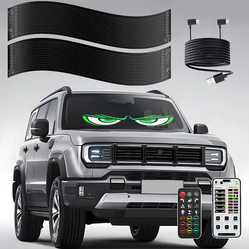 2PCS Synchronized Devil Eyes Light for Truck, 23.4”X4.7” Flex Car Window LED Display Screen, Dynamic Colorful Eye Lamp Programmable LED Eyes for Car Truck Windshield