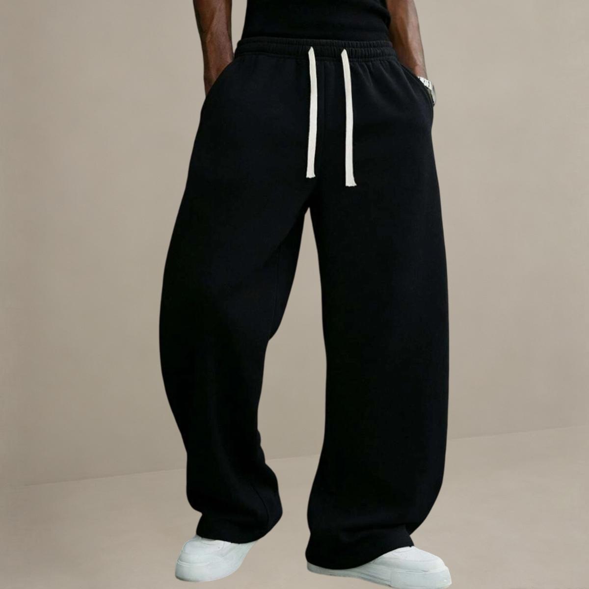 Male Polyester 3-Pack Sporty Chic Sweatpants - Solid Color Retro Wide-Leg Cut Loose-Fit Trousers for Casual Streetwear, Menswear Bottoms