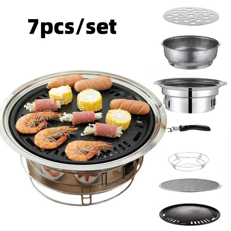 Multifunctional Charcoal Barbecue Grill Set, Grilling Set, Household Korean BBQ Grill, Portable Camping Grill Stove, Tabletop Smoker Grill, Bbq Charcoal Grills, Steel