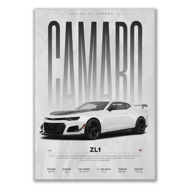 Chevrolet Camaro ZL1 Poster Home Decoration Wall Print Unframed Artistic Room Gift USA Made High-Quality Print