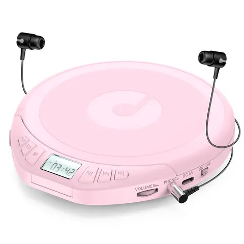 Gueray Portable CD Player Walkman for Travel & Car-ASP,cd player kpop, gifts for her,LCD Display, MP3/CD-R/RW Compatible, Program/Memory & Repeat/Intro Modes, 5 Sound Effects, AUX In + Earphones Included, Battery or AC Power,speaker techvibes