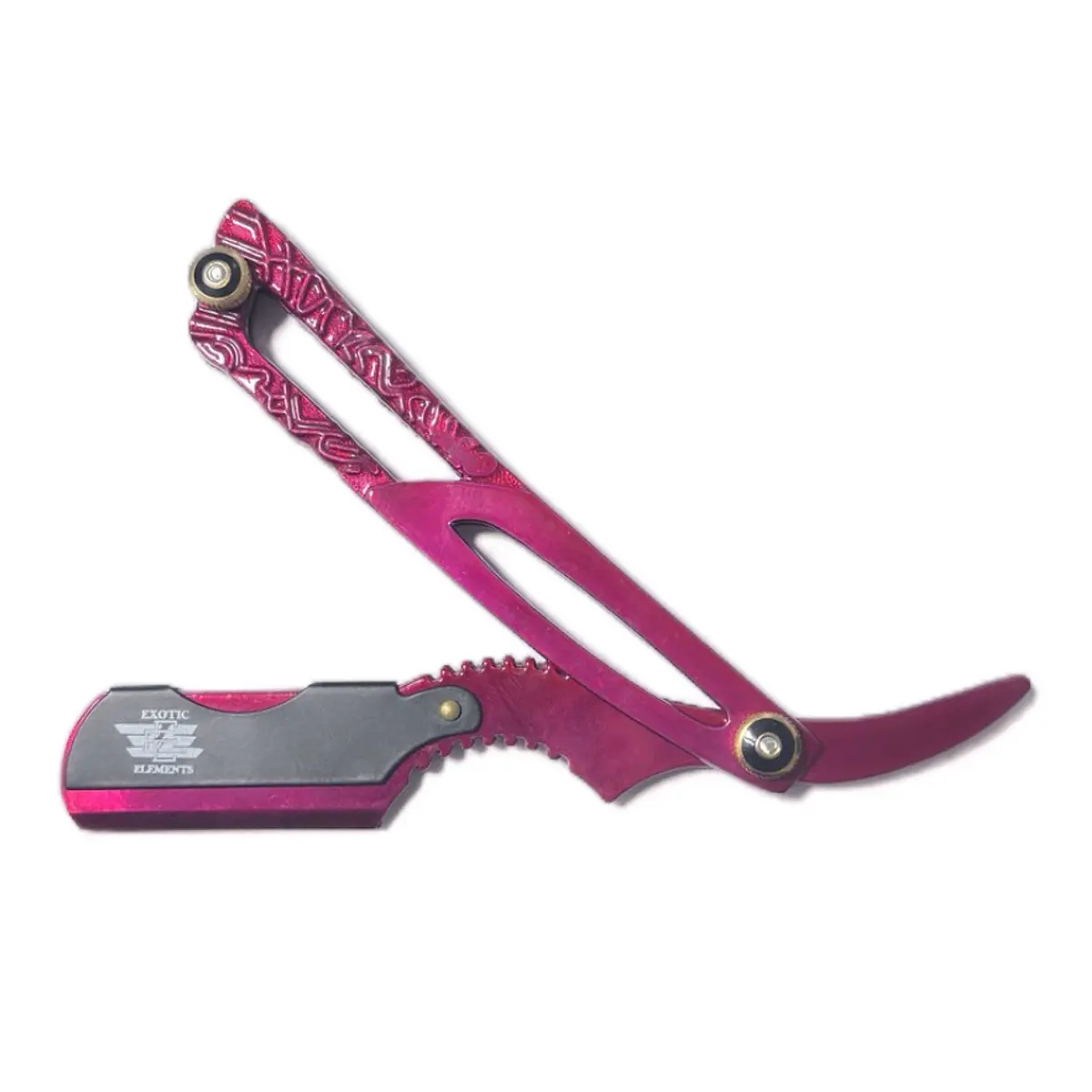Multipurpose Professional Shaving and Hair Cutting Barber Straight Edge Razor Mustache Engraving Pink and Black