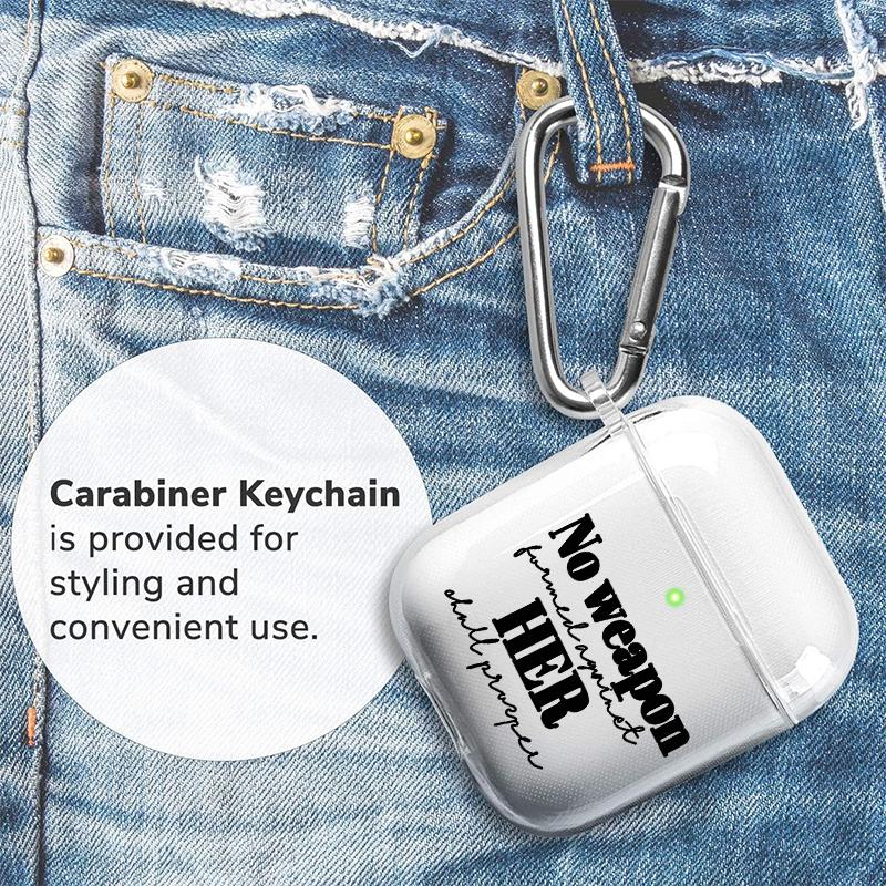 Her Invincible Spirit Pattern Protective Case for AirPods 4/3/2/1/Pro/Pro2 Soft TPU Earphone Cover, Transparent with Keychain
