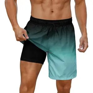 Mens Swim Trunks with Compression Liner 7 inch Inseam Board Shorts Summer Quick Dry Bathing Suit