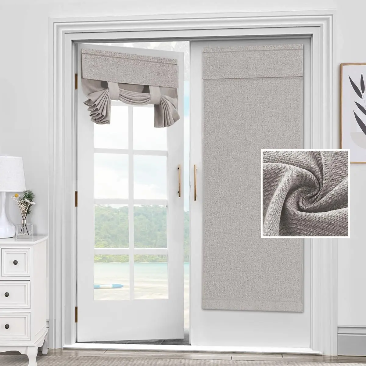 H.VERSAILTEX French Door Curtains for Privacy, Tie Up Shades for Glass Windows, Heather Taupe, 26'' x 68'', 1 Panel tiktokshopspringglowup Beige Fabric Adjustable Faux Leather