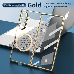 Premium Transparent Protective Phone Case Cover for Samsung Galaxy Z Fold7/6/5/4/3, Built-In Tempered Glass, Wireless Charging Support, Anti-Drop Design